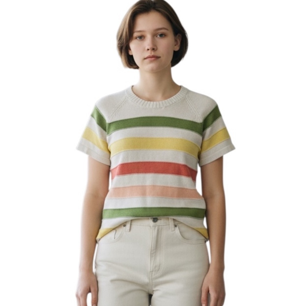 NWOT ANTHROPOLOGIE Tiny Cream Striped Short Sleeve Sweater